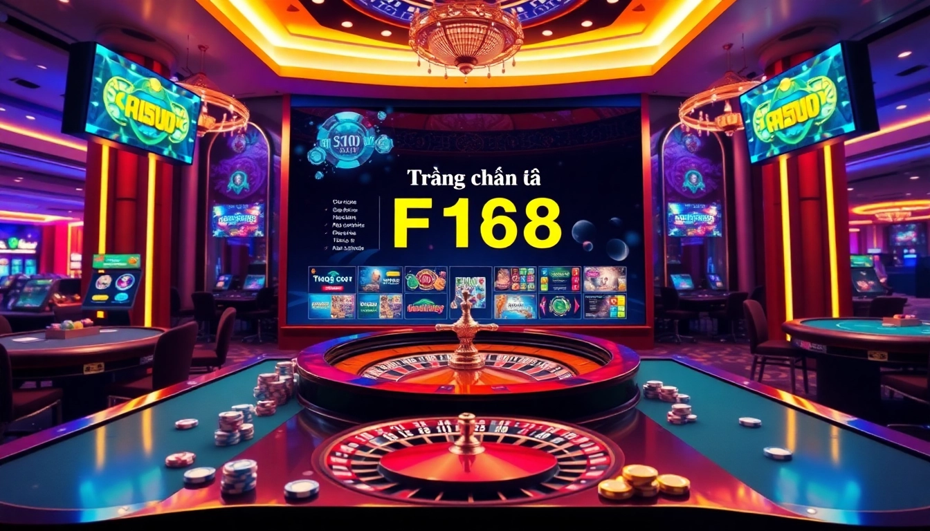 Experience the excitement of online gambling at trang chủ F168 with a vibrant casino scene highlighting games and betting.