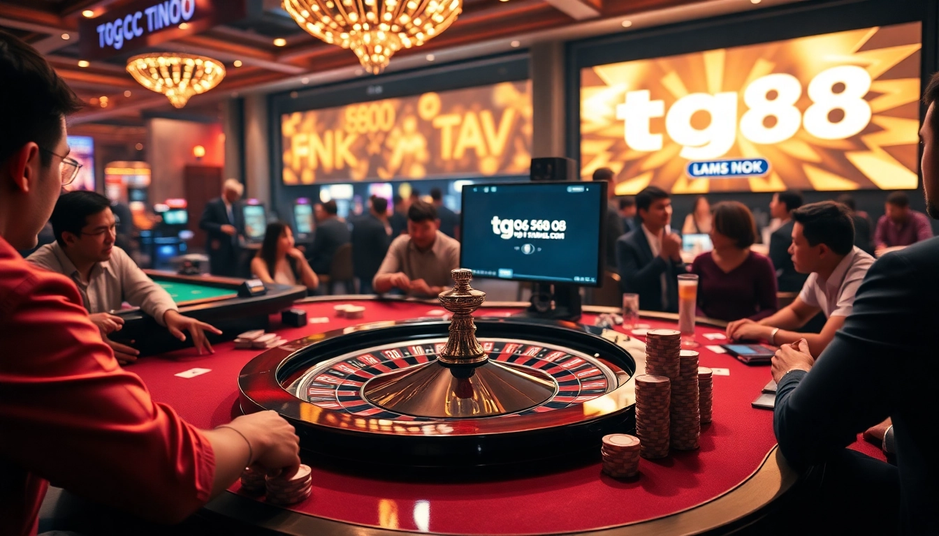 Eager gamblers engaging in a high-stakes game at a casino, exploring tg88 link for exciting betting opportunities.