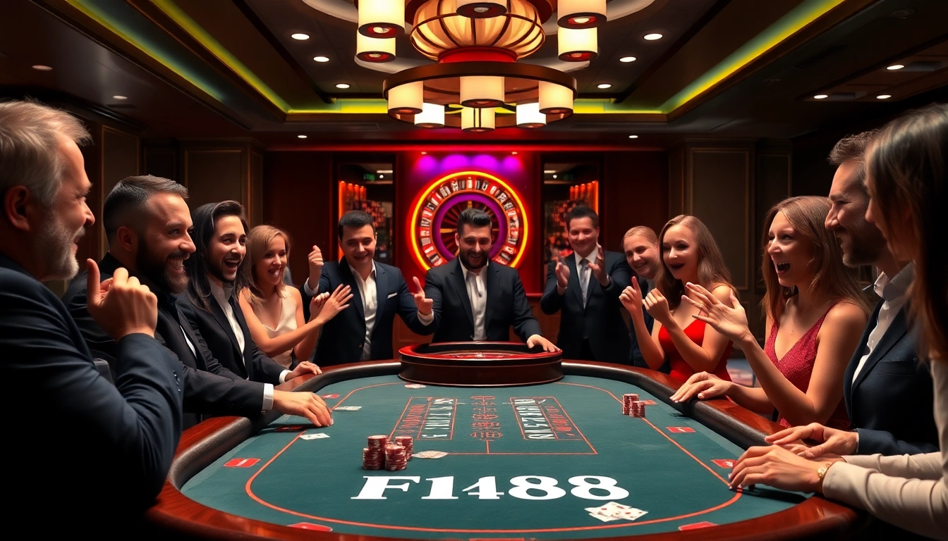 Experience the thrill of F168 poker at an elegant casino table with vibrant excitement.