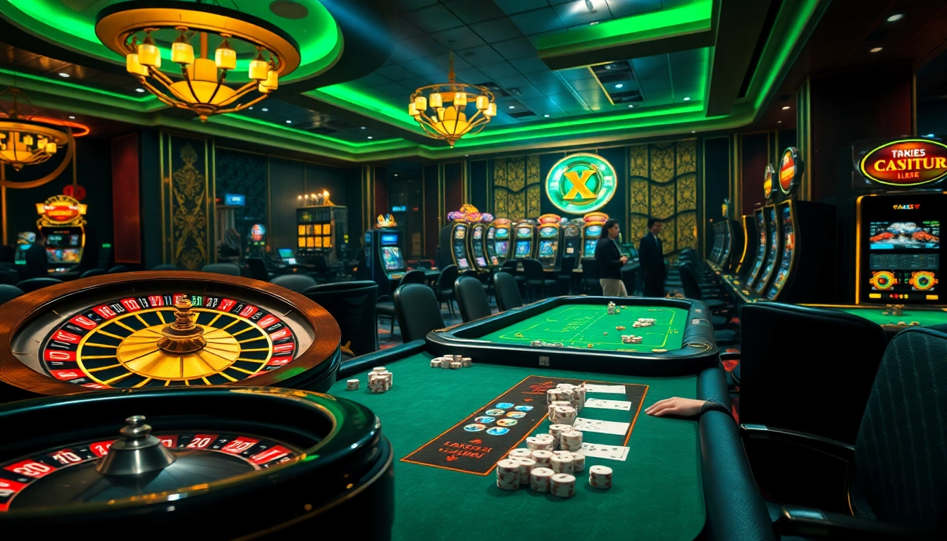 Players enjoying high-stakes gaming at x88 com casino, featuring roulette and poker.