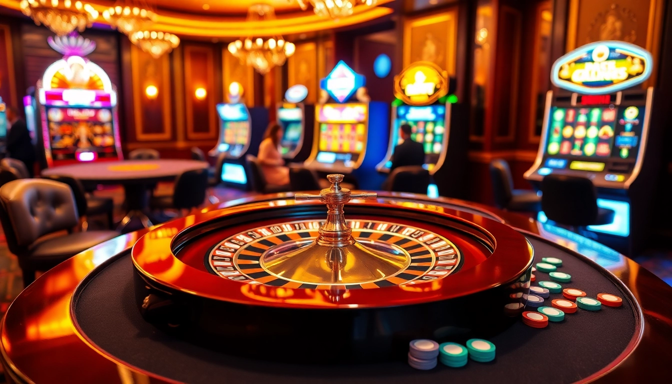 Players enjoying a luxurious gaming experience at https://hitclub4.app/, with vibrant roulette wheels and elegant decor.
