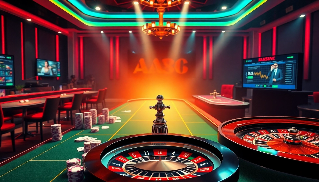 AA88 Đăng nhập scene showcasing vibrant casino elements with cards and roulette wheel, inviting players to engage.