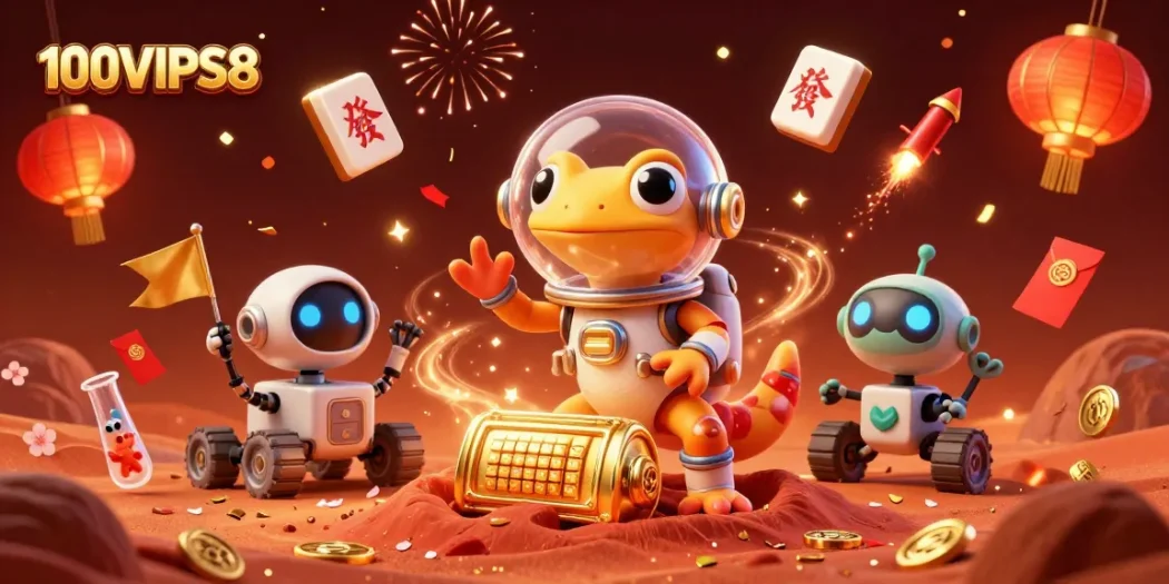 Experience the excitement of 100VIPS8 as Martian gecko uncovers a golden casino on Mars.